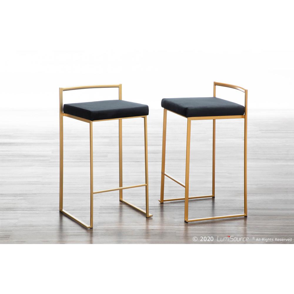 Fuji Contemporary Counter Stool in Gold with Black Velvet Cushion - Set of 2. Picture 8