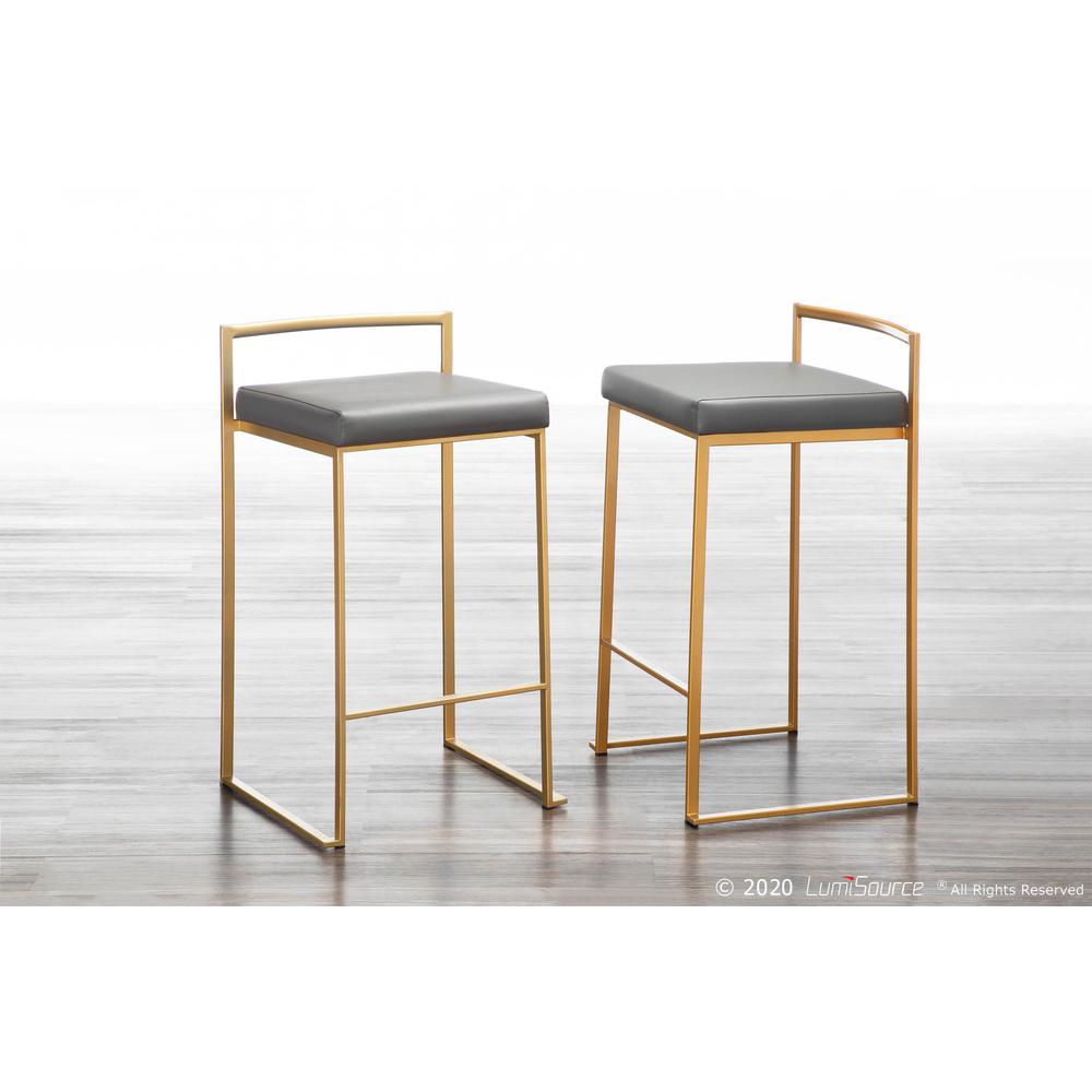 Fuji Contemporary Counter Stool in Gold with Grey Faux Leather - Set of 2. Picture 8
