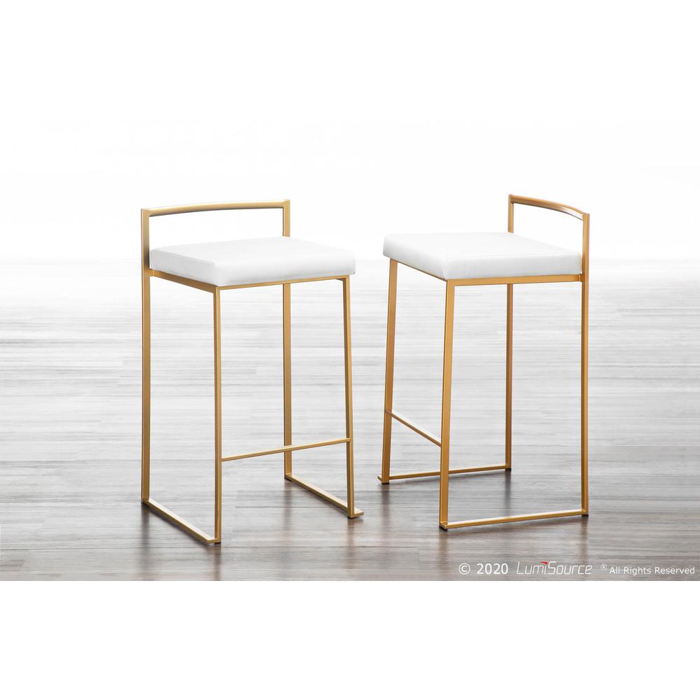 Fuji Contemporary Stackable Counter Stool in Gold with White Velvet Cushion - Set of 2. Picture 8