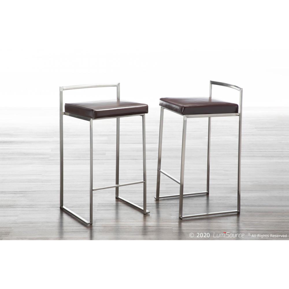 Fuji Contemporary Stackable Counter Stool in Brown Faux Leather - Set of 2. Picture 11