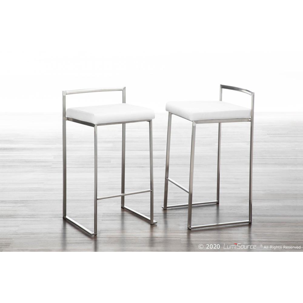 Fuji Contemporary Stackable Counter Stool in Stainless Steel with White Velvet Cushion - Set of 2. Picture 11