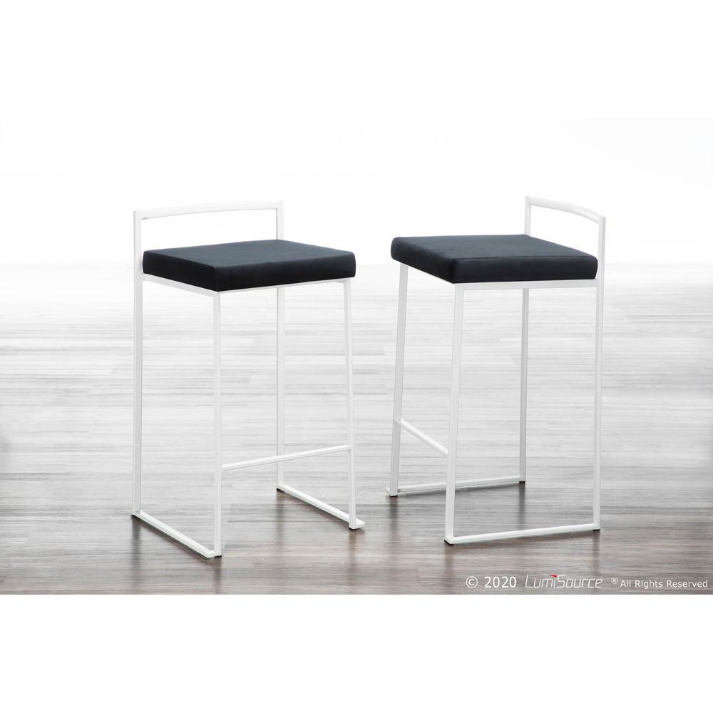 Fuji Contemporary Stackable Counter Stool in White with Black Velvet Cushion - Set of 2. Picture 9