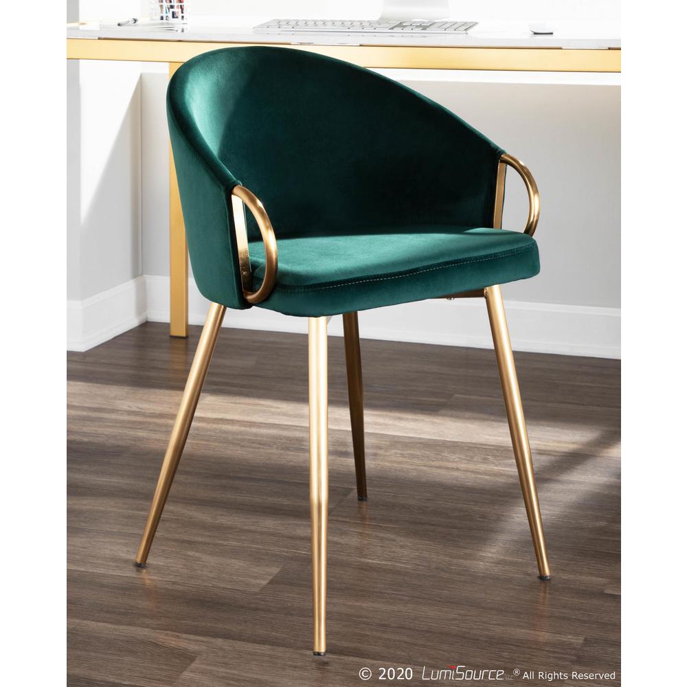 Claire Contemporary/Glam Chair in Gold Metal and Emerald Green Velvet - Set of 2. Picture 8