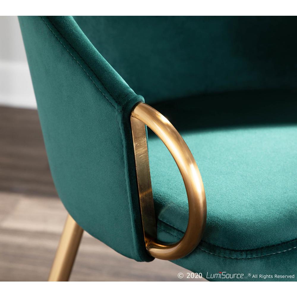 Claire Contemporary/Glam Chair in Gold Metal and Emerald Green Velvet - Set of 2. Picture 9