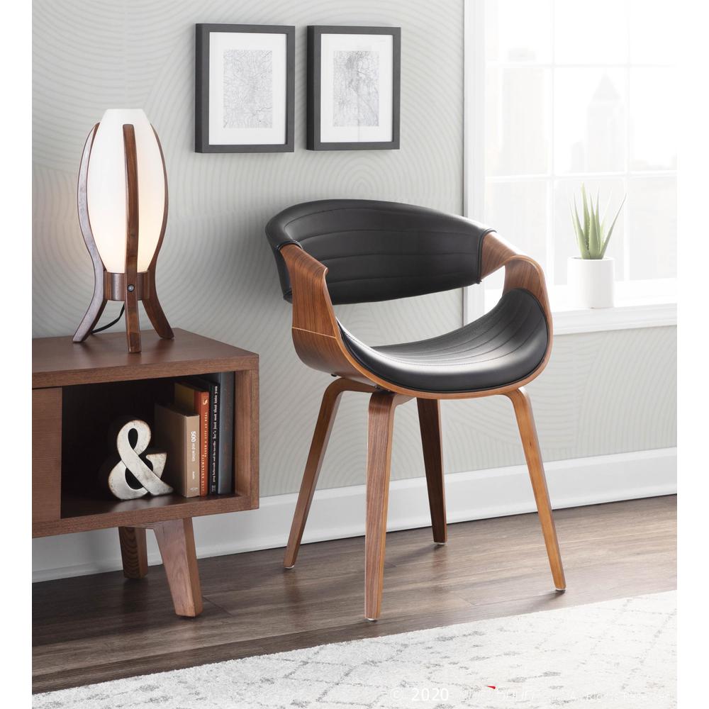 Symphony Mid-Century Modern Dining/Accent Chair in Walnut Wood and Black Faux Leather. Picture 11