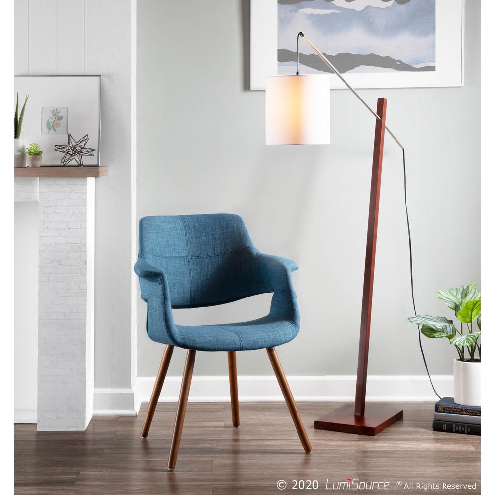 Arturo Contemporary Floor Lamp in Walnut Wood and White Fabric Shade. Picture 14