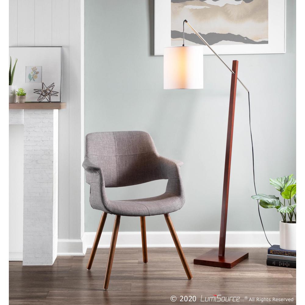 Walnut Wood, Satin Nickel, White Fabric Arturo Floor Lamp. Picture 15