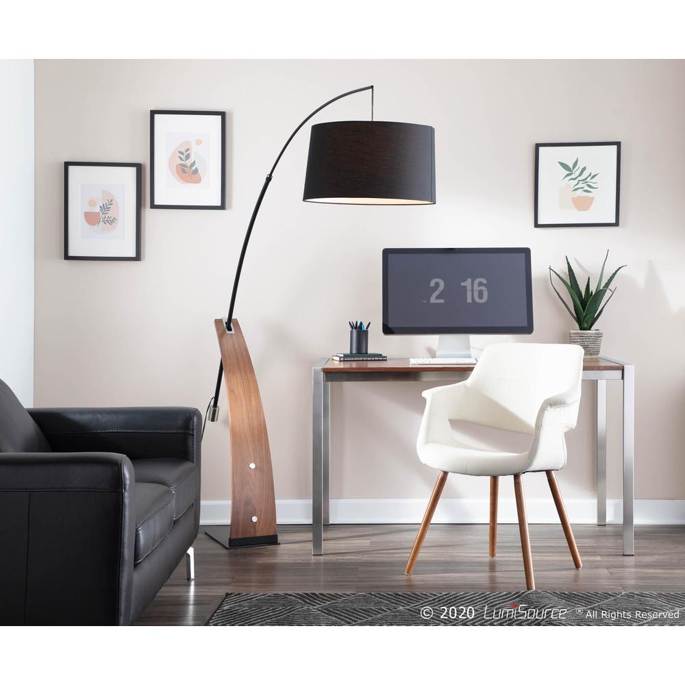 Robyn Mid-Century Modern Floor Lamp in Walnut Wood and Black Shade. Picture 14