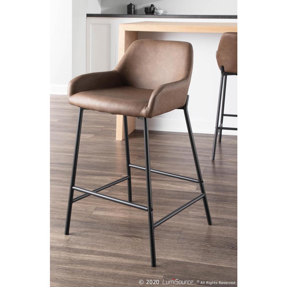 Daniella Industrial Counter Stool in Black Metal and Espresso Faux Leather - Set of 2. Picture 10