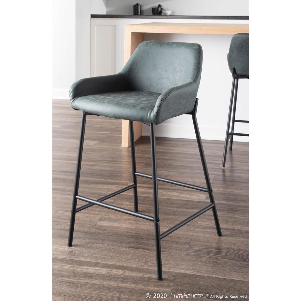 Daniella Industrial Counter Stool in Black Metal and Green Faux Leather - Set of 2. Picture 11