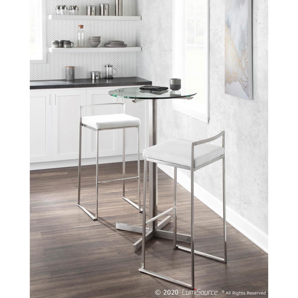 Fuji Contemporary Stackable Barstool in Stainless Steel with White Velvet Cushion - Set of 2. Picture 8