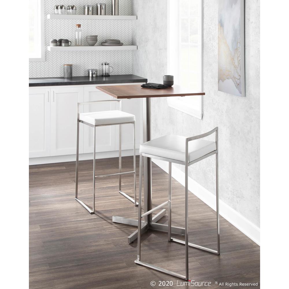 Fuji Contemporary Stackable Barstool with White Faux Leather - Set of 2. Picture 8