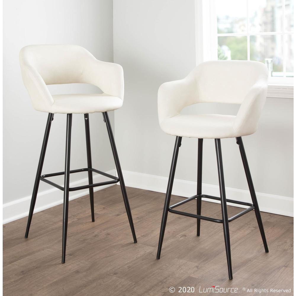 Margarite Contemporary Barstool in Black Metal and Cream Faux Leather - Set of 2. Picture 8