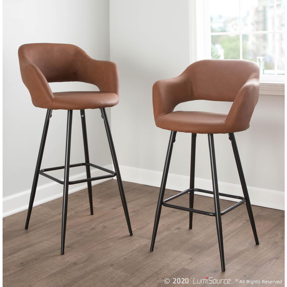 Margarite Contemporary Barstool in Black Metal and Brown Faux Leather - Set of 2. Picture 8