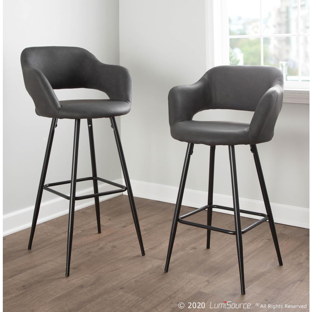 Margarite Contemporary Barstool in Black Metal and Grey Faux Leather - Set of 2. Picture 8