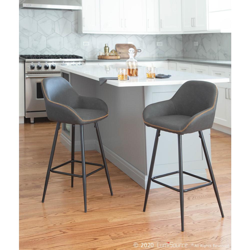 Clubhouse Contemporary 26" Counter Stool with Black Frame and Grey Vintage Faux Leather - Set of 2. Picture 4