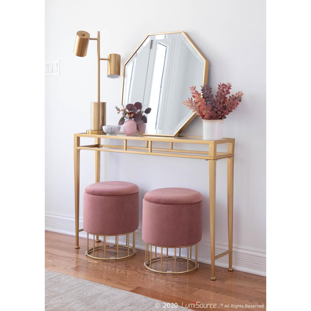 Canary Contemporary/Glam Ottoman in Gold Metal and Pink Velvet. Picture 4