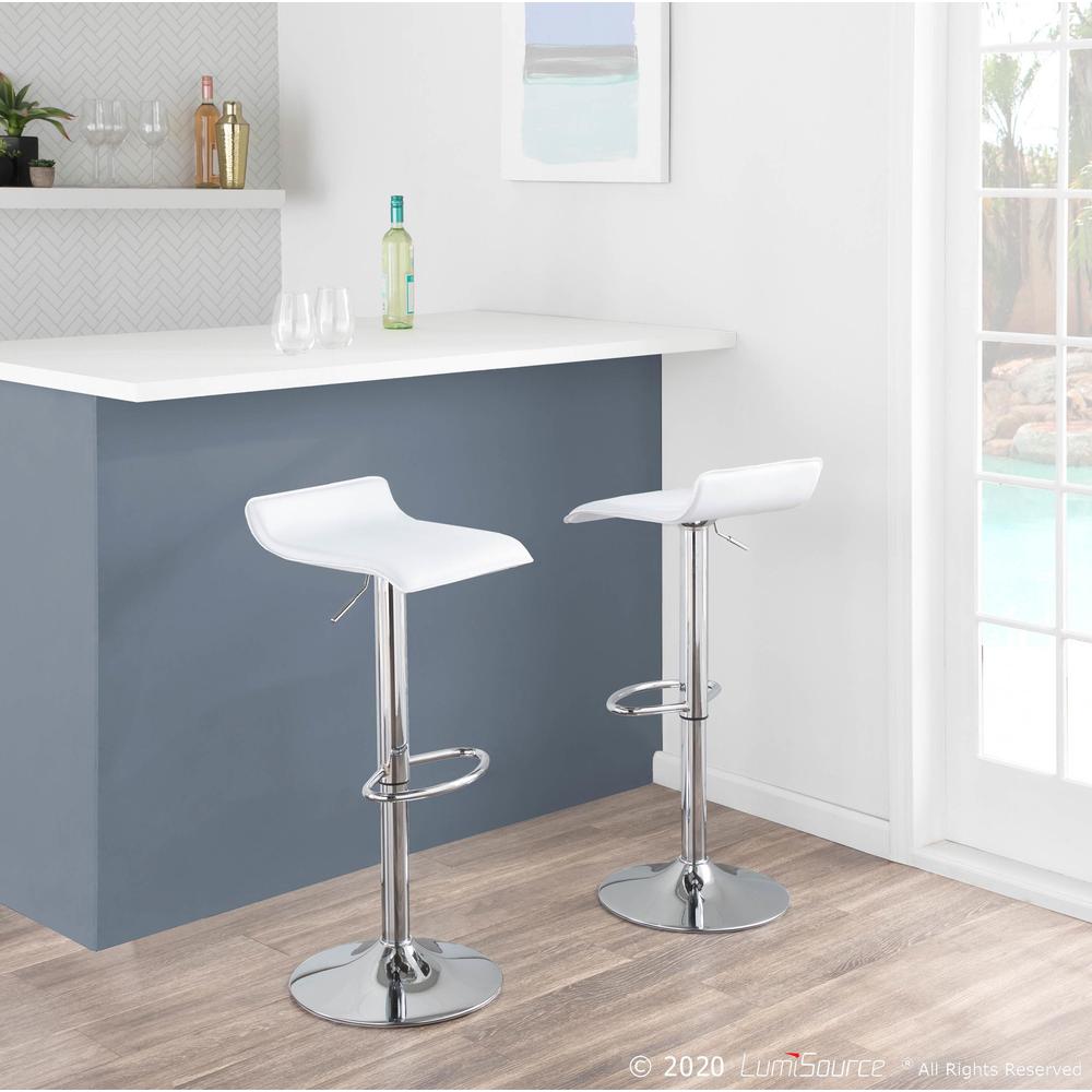 Ale Contemporary Adjustable Barstool in White PU Leather - Set of 2. Picture 10
