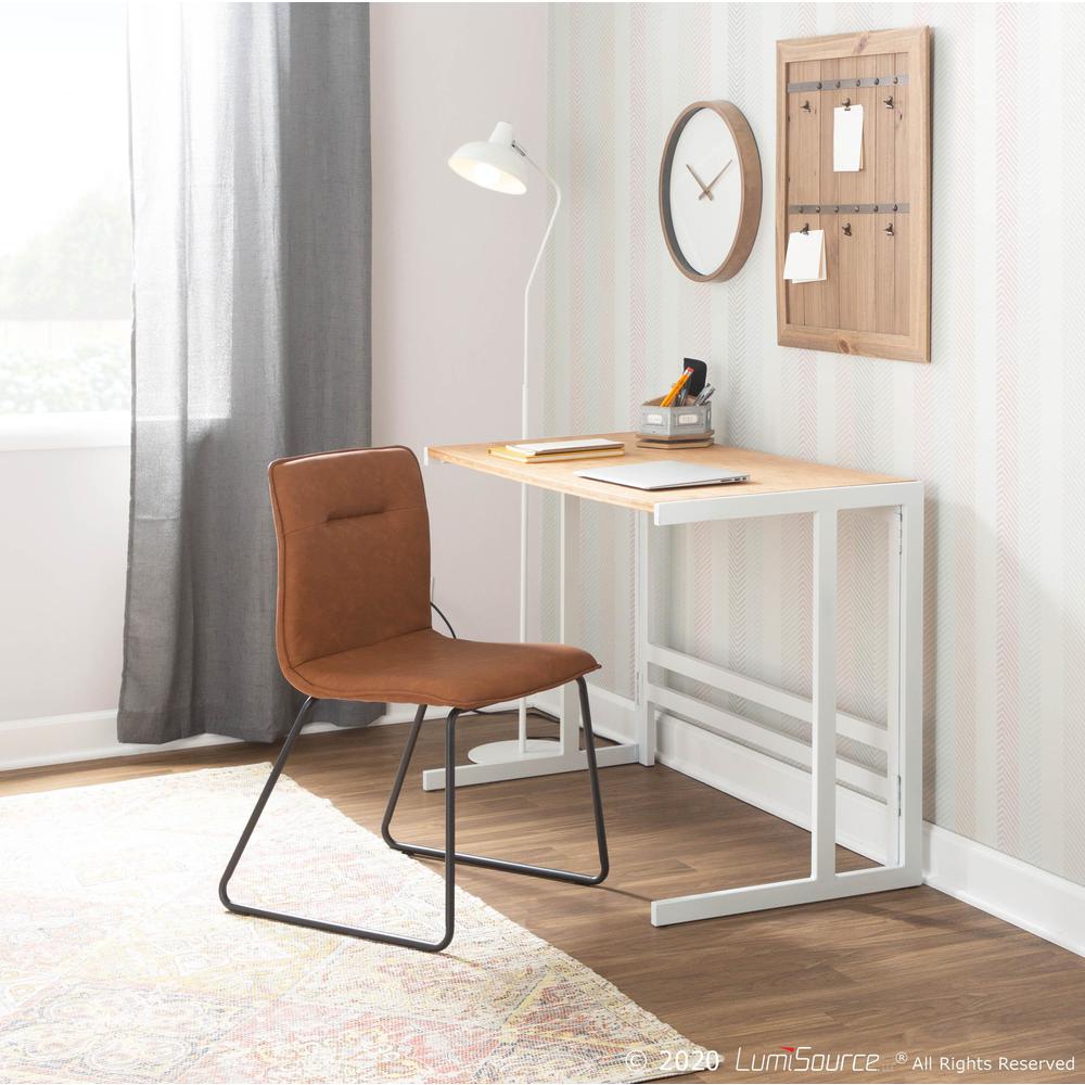 Roman Industrial Office Desk in White Metal and Natural Wood-Pressed Grain Bamboo. Picture 9