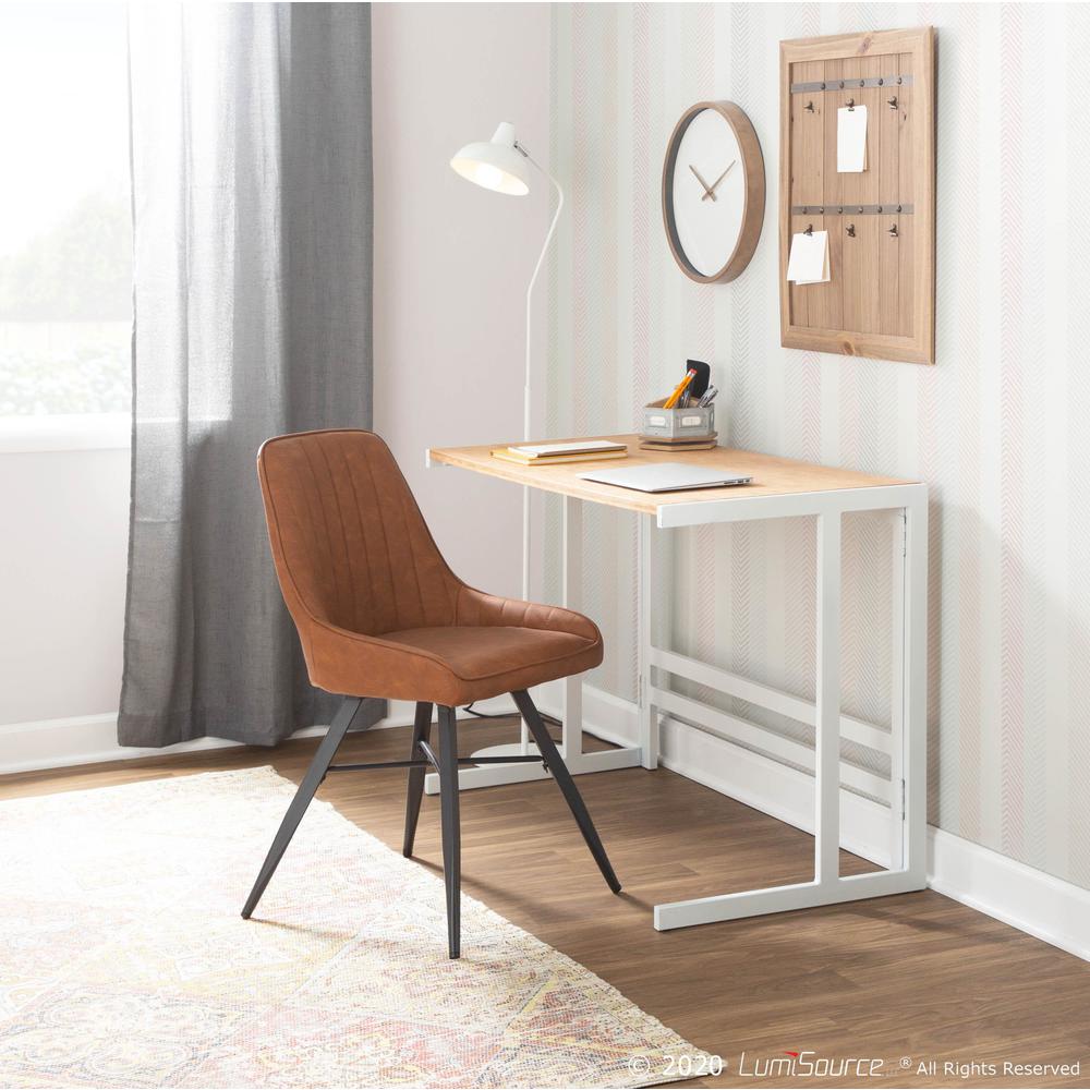 Roman Industrial Office Desk in White Metal and Natural Wood-Pressed Grain Bamboo. Picture 10