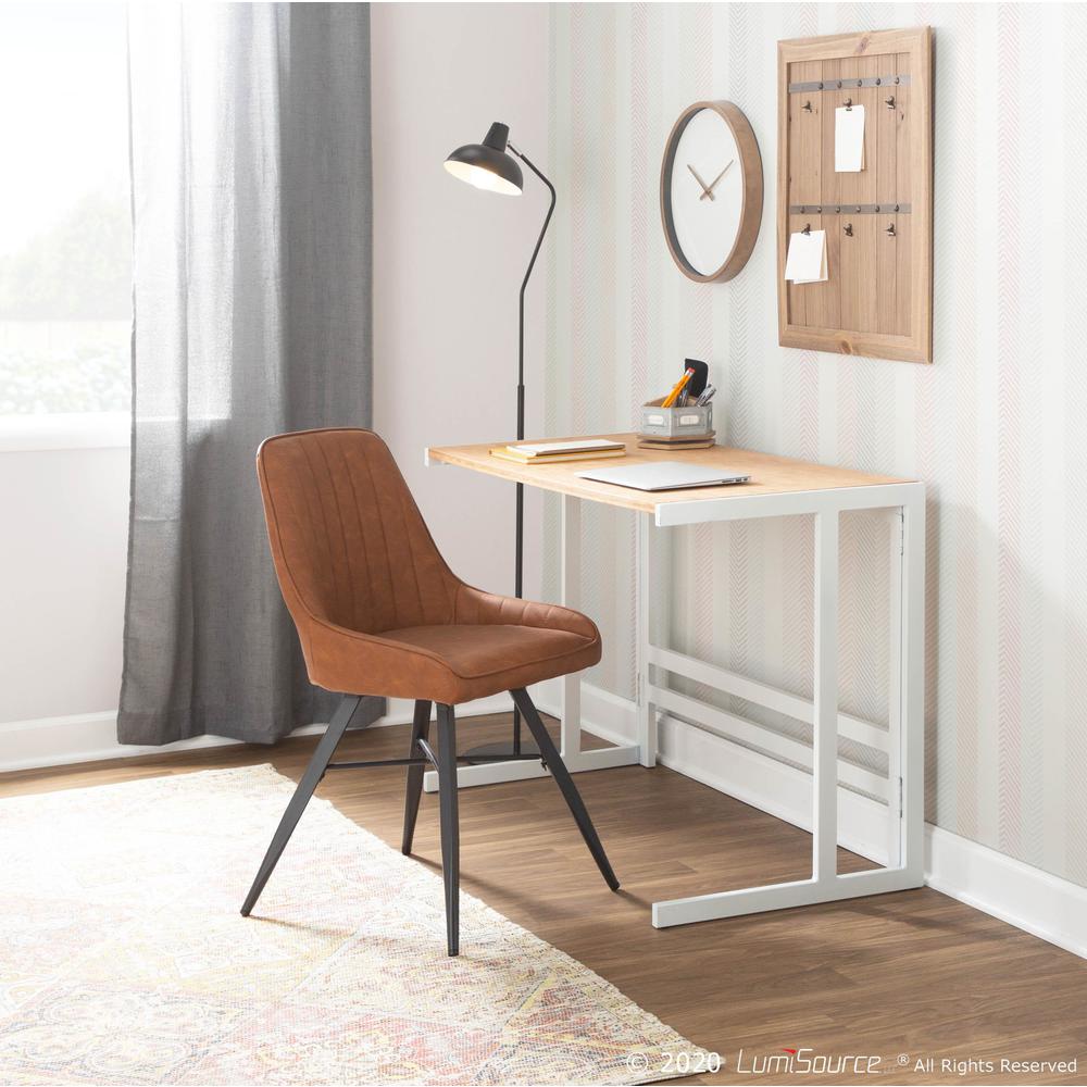 Roman Industrial Office Desk in White Metal and Natural Wood-Pressed Grain Bamboo. Picture 11