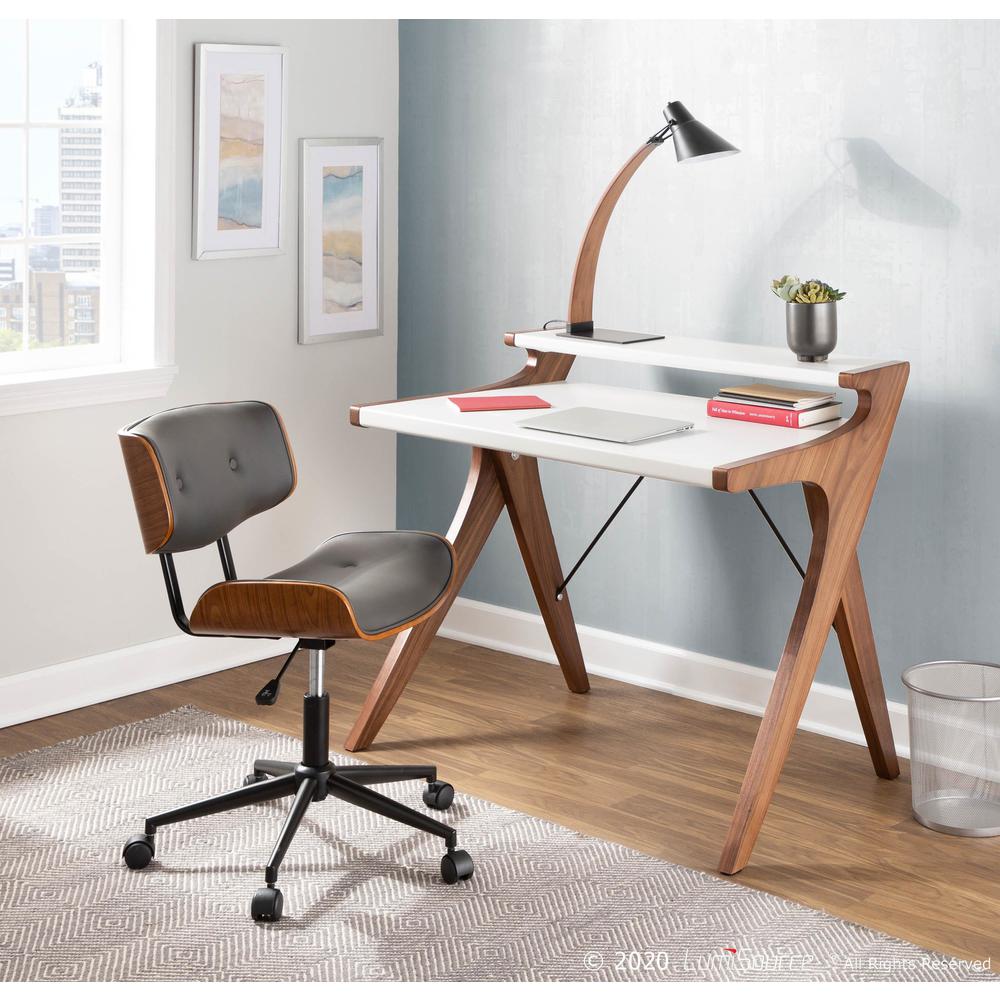 Lombardi Mid-Century Modern Adjustable Office Chair with Swivel in Walnut and Grey. Picture 9