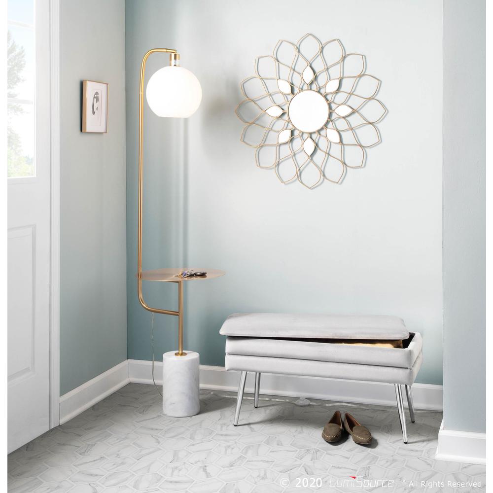 White Marble, Gold Metal, White Shade Symbol Floor Lamp with Side Table. Picture 12
