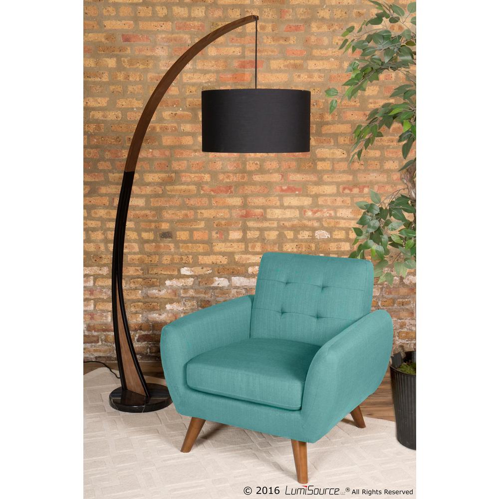 Noah Mid-Century Modern Floor Lamp with Walnut Wood Frame and Marble Base. Picture 4