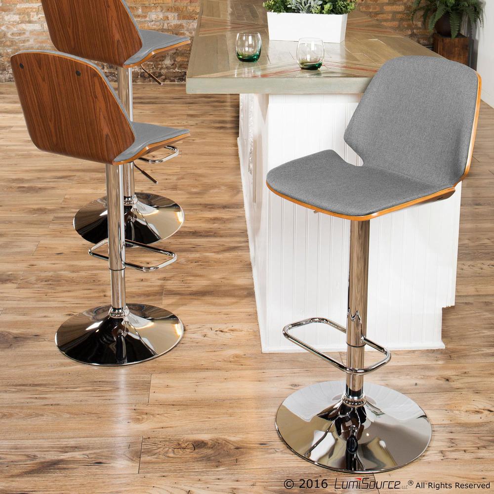 Serena Mid-Century Modern Barstool in  Walnut and Grey. Picture 8