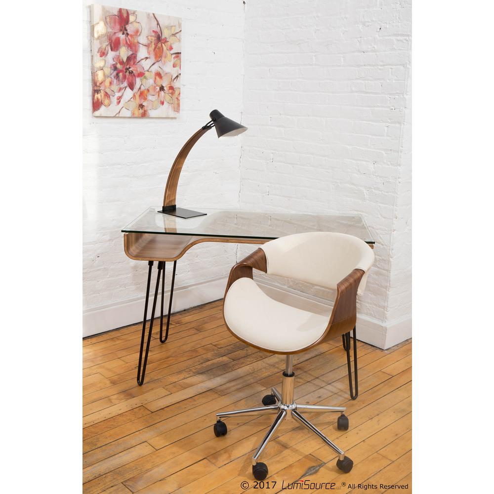 Curvo Mid-Century Modern Office Chair in Walnut and Cream. Picture 7