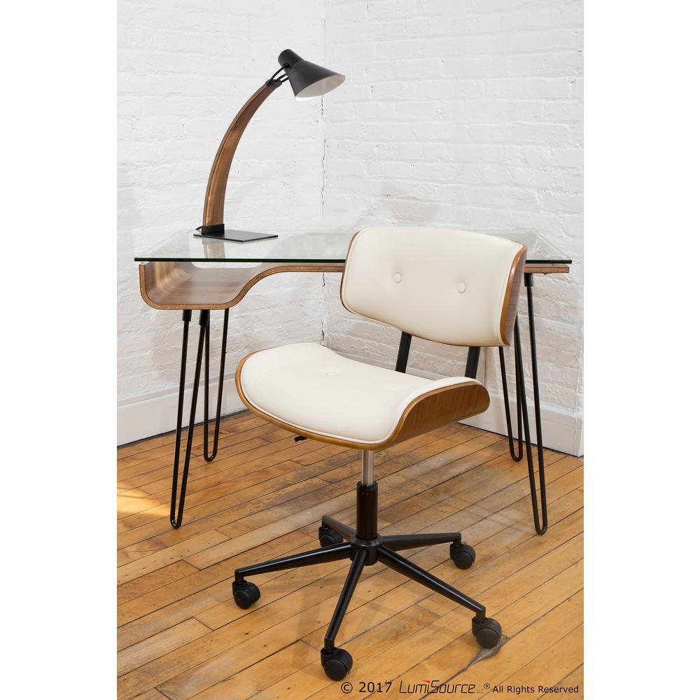Lombardi Mid-Century Modern Adjustable Office Chair with Swivel in Walnut and Cream. Picture 9