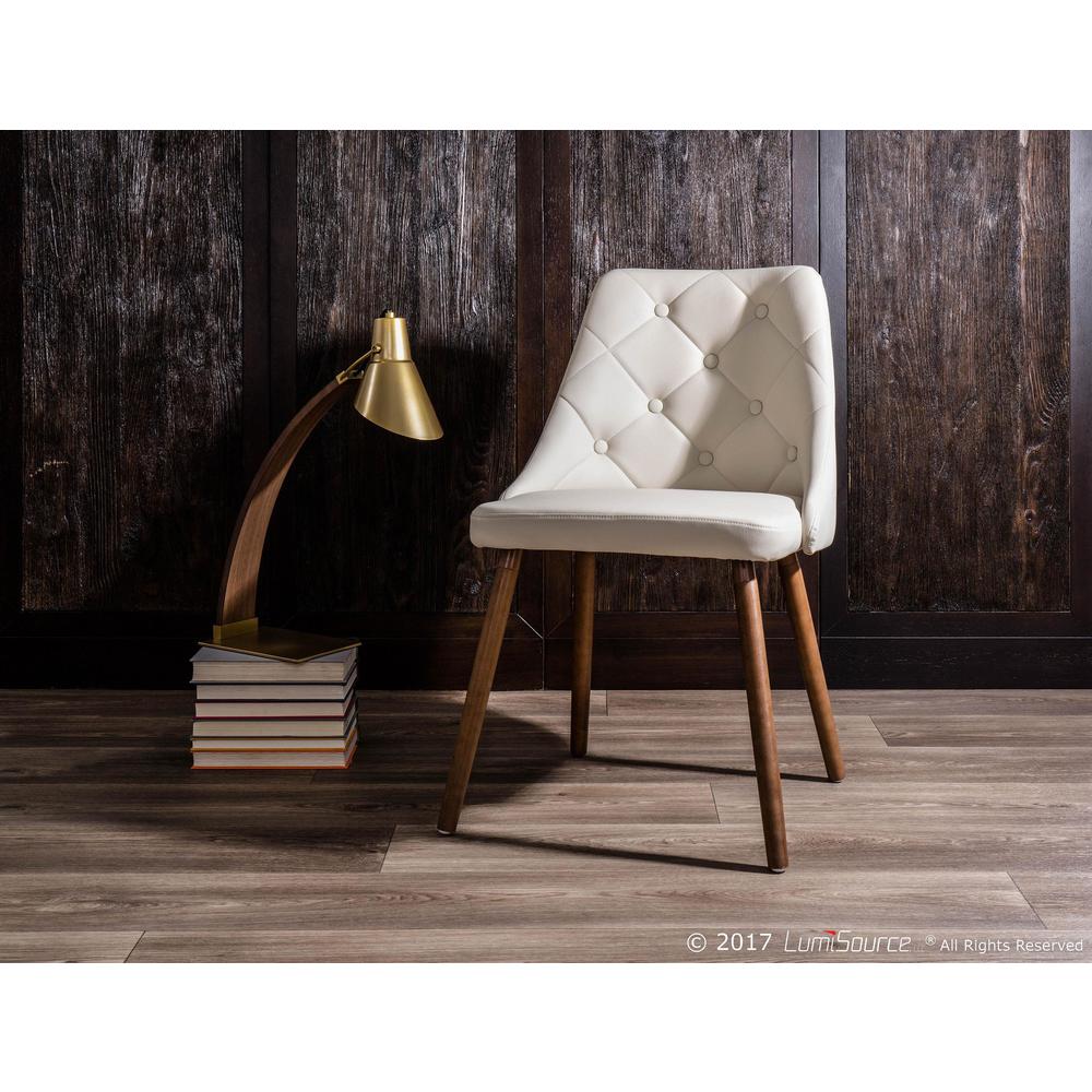 Giovanni Mid-Century Modern Dining/Accent Chair in Walnut and Cream Quilted Faux Leather. Picture 8