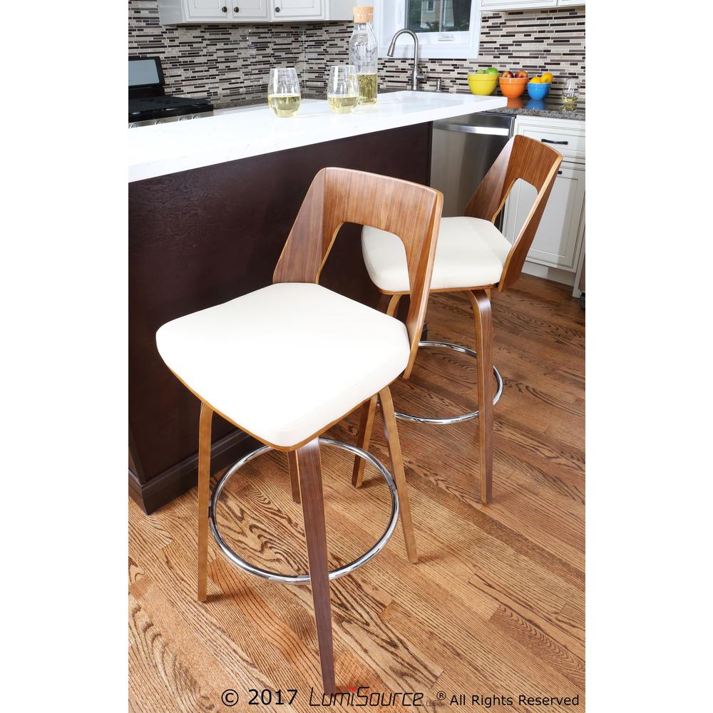 Trilogy Mid-Century Modern Counter Stool in Walnut and Cream Faux Leather - Set of 2. Picture 11