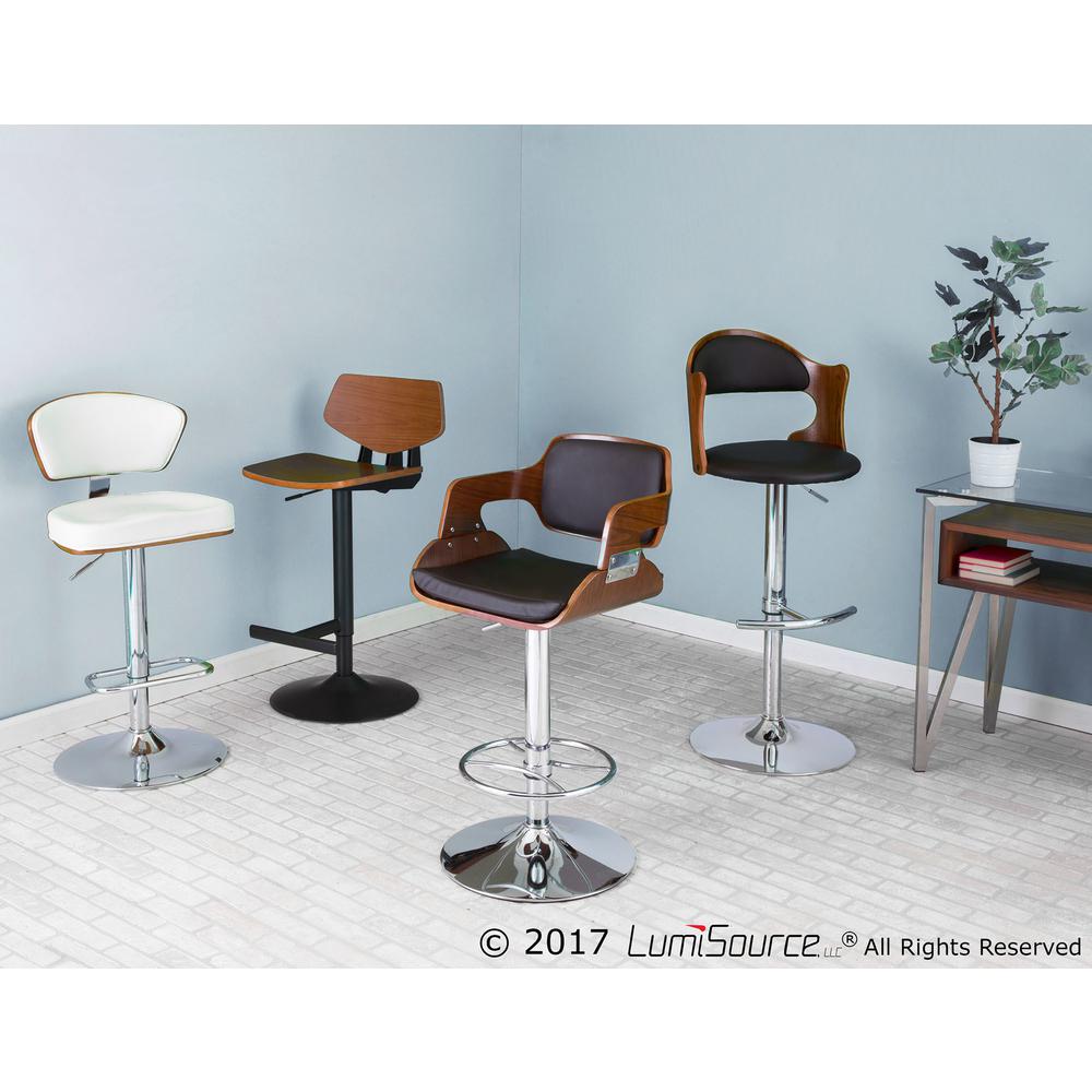 Ravinia Mid-Century Modern Adjustable Barstool with Swivel in Walnut and White Faux Leather. Picture 9