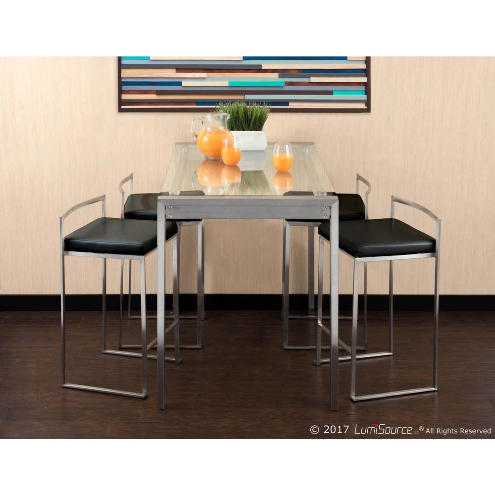Fuji Contemporary Stackable Counter Stool in Black Faux Leather - Set of 2. Picture 8
