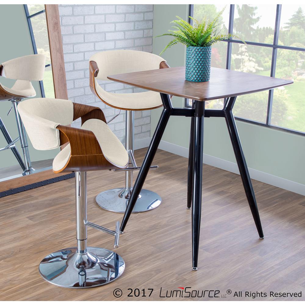 Curvo Mid-Century Modern Adjustable Barstool with Swivel in Walnut and Cream. Picture 9
