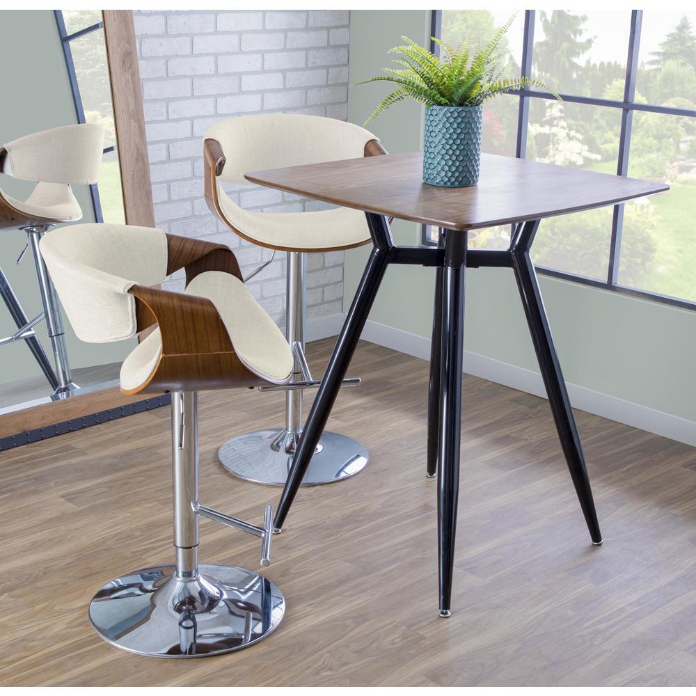 Curvo Mid-Century Modern Adjustable Barstool with Swivel in Walnut and Cream. Picture 10