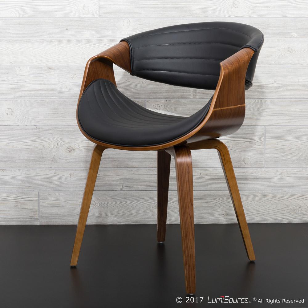 Symphony Mid-Century Modern Dining/Accent Chair in Walnut Wood and Black Faux Leather. Picture 7