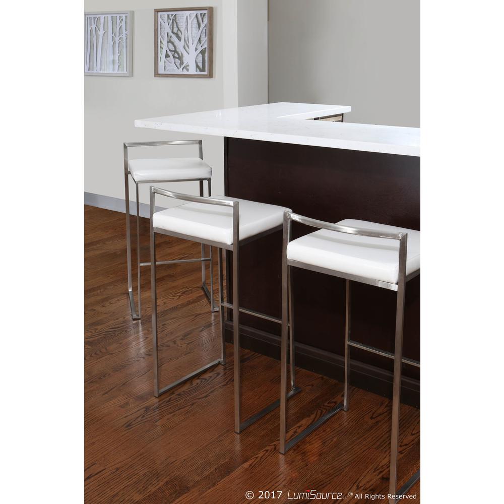Fuji Contemporary Stackable Counter Stool in White Faux Leather - Set of 2. Picture 13