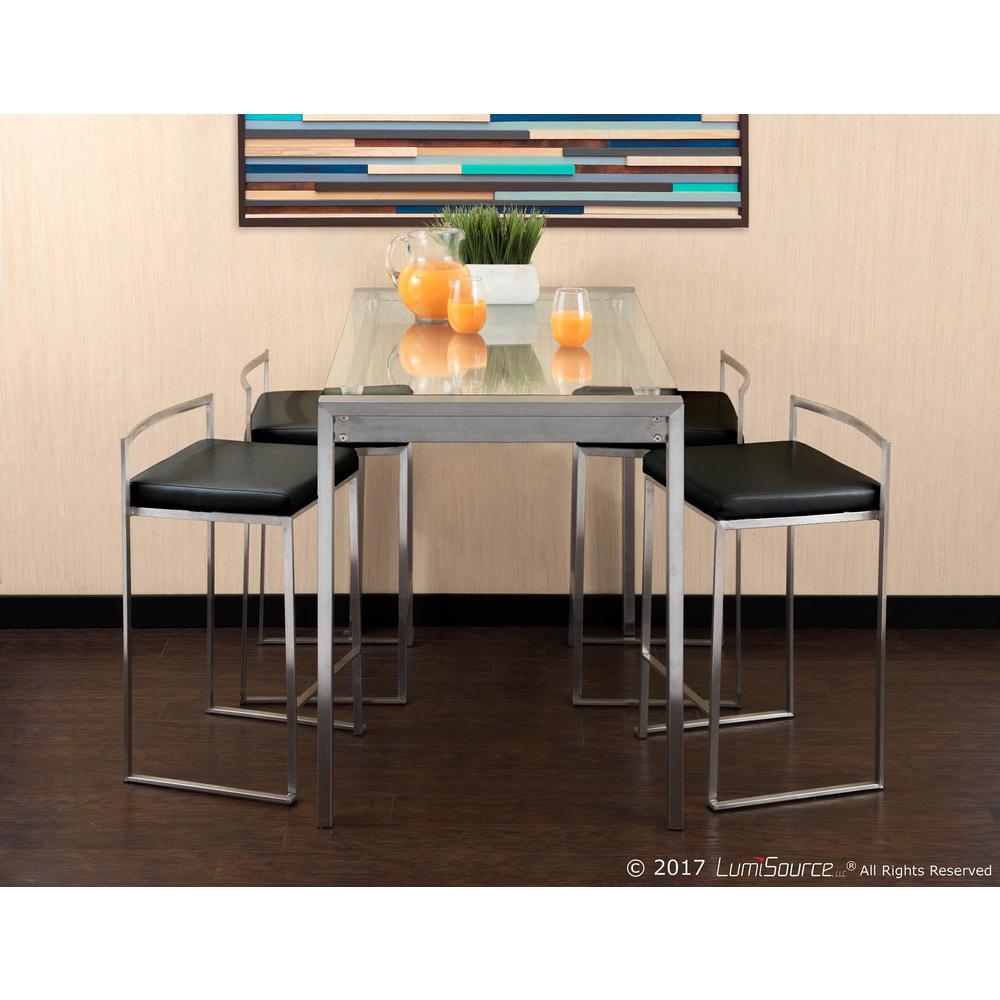 Fuji Contemporary Stackable Counter Stool in Black Faux Leather - Set of 2. Picture 10