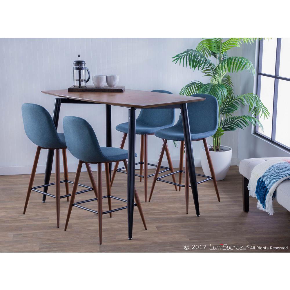 Pebble Mid-Century Modern Counter Stool in Walnut and Blue - Set of 2. Picture 8