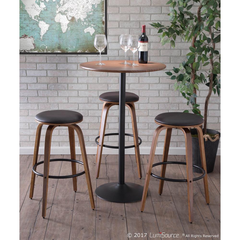 Pebble Mid-Century Modern Table Adjusts From Dining To Bar in Walnut and Black. Picture 6