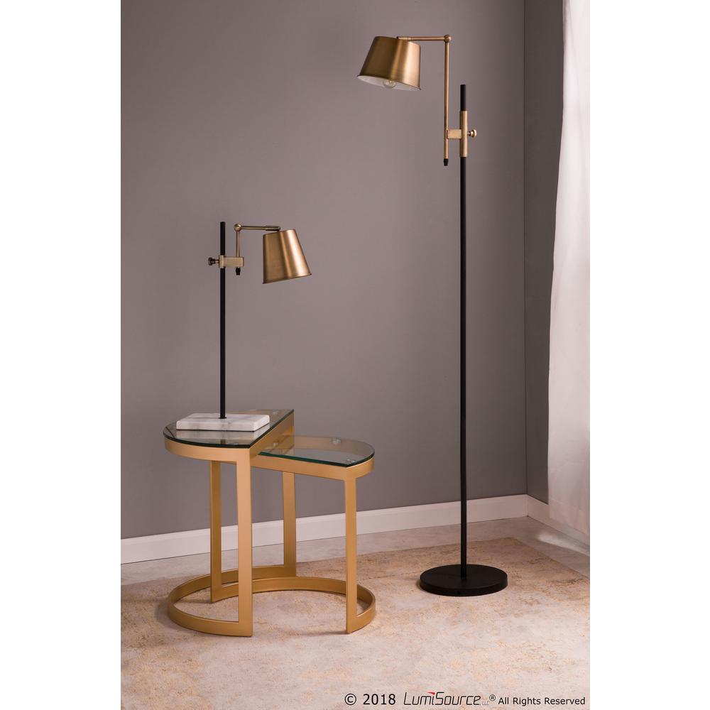 Metric Industrial Floor Lamp in Black and Antique Brass. Picture 13