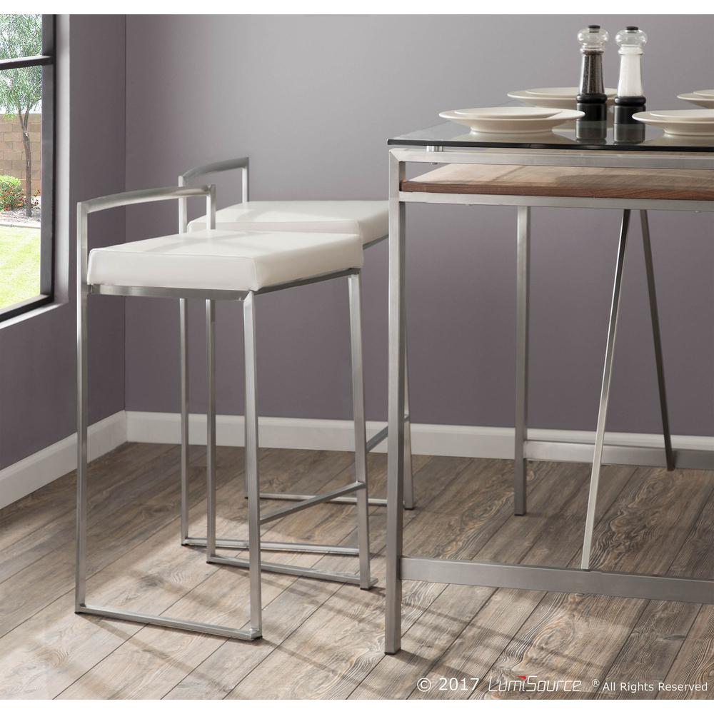 Fuji Contemporary Stackable Counter Stool in White Faux Leather - Set of 2. Picture 10