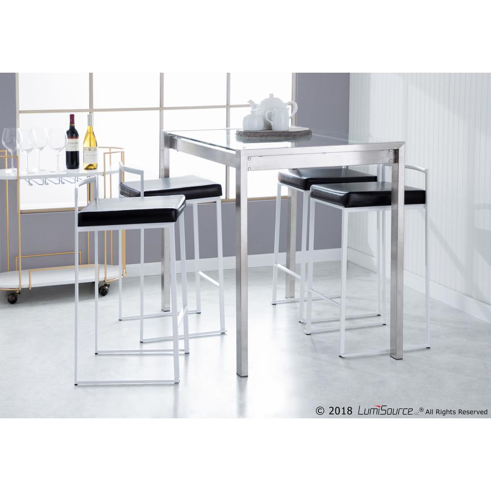 Fuji Contemporary Stackable Counter Stool in White with Black Faux Leather Cushion - Set of 2. Picture 11