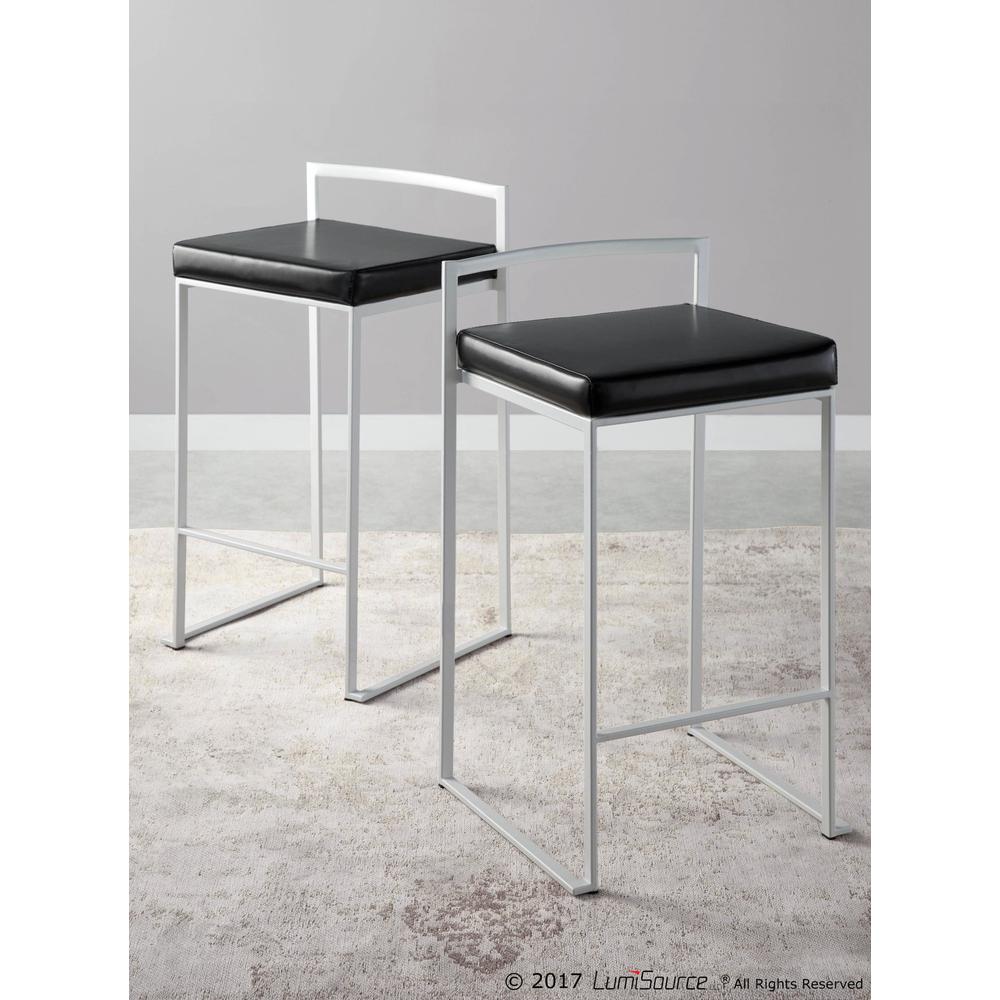 Fuji Contemporary Stackable Counter Stool in White with Black Faux Leather Cushion - Set of 2. Picture 12