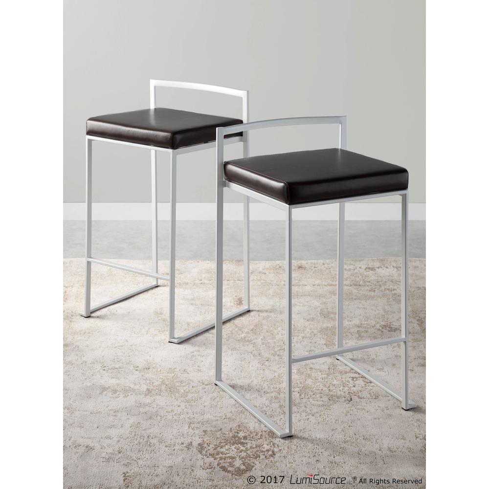 Fuji Contemporary Stackable Counter Stool in White with Brown Faux Leather Cushion - Set of 2. Picture 9