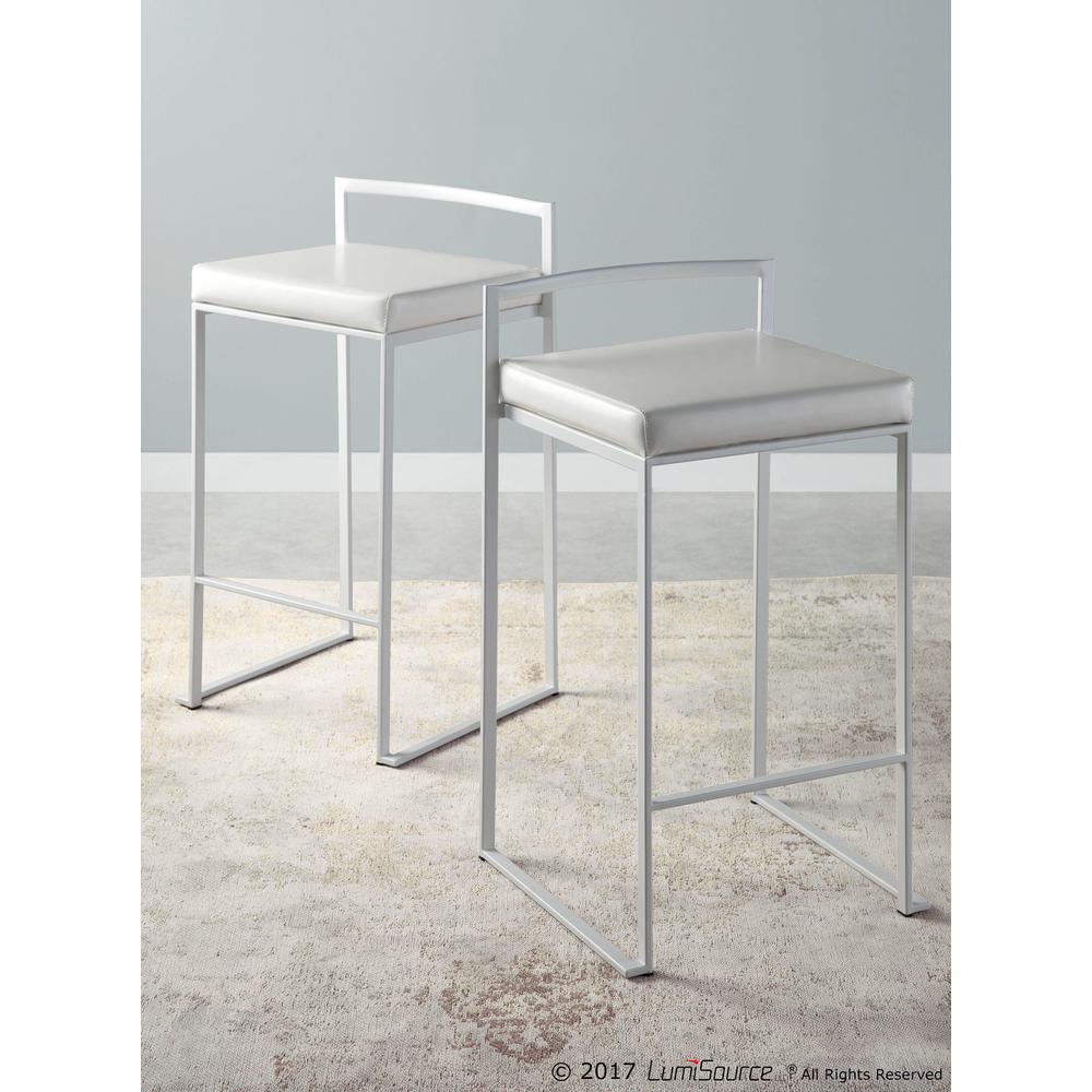 Fuji Contemporary Stackable Counter Stool in White with White Faux Leather Cushion - Set of 2. Picture 10