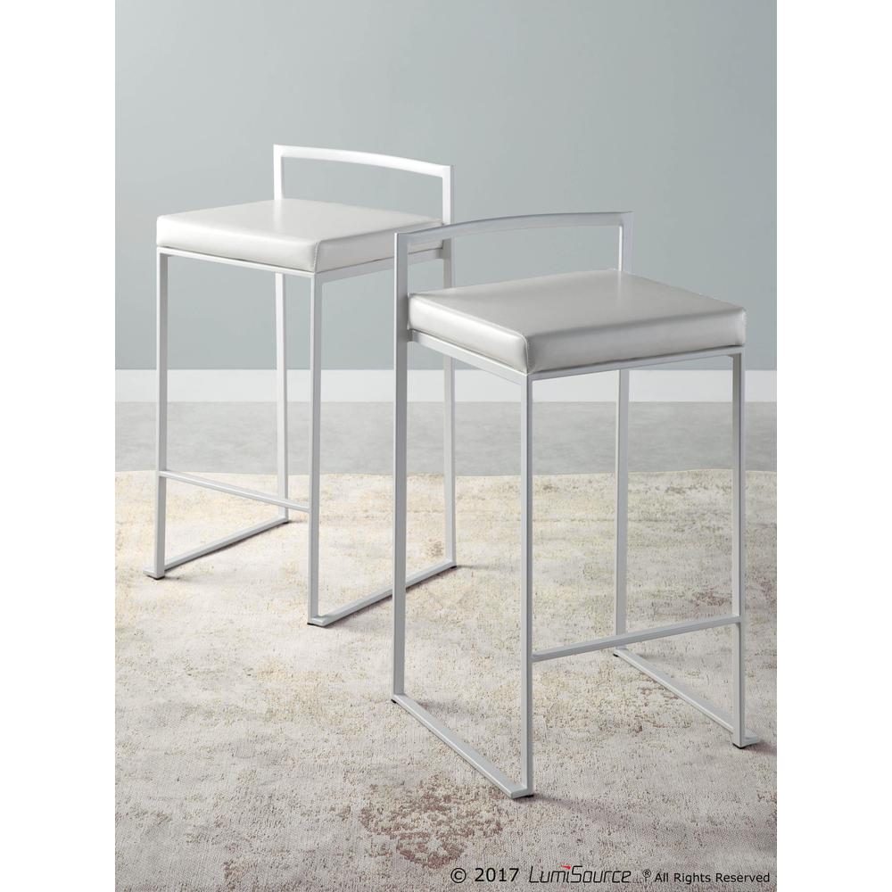 Fuji Contemporary Stackable Counter Stool in White with White Faux Leather Cushion - Set of 2. Picture 12