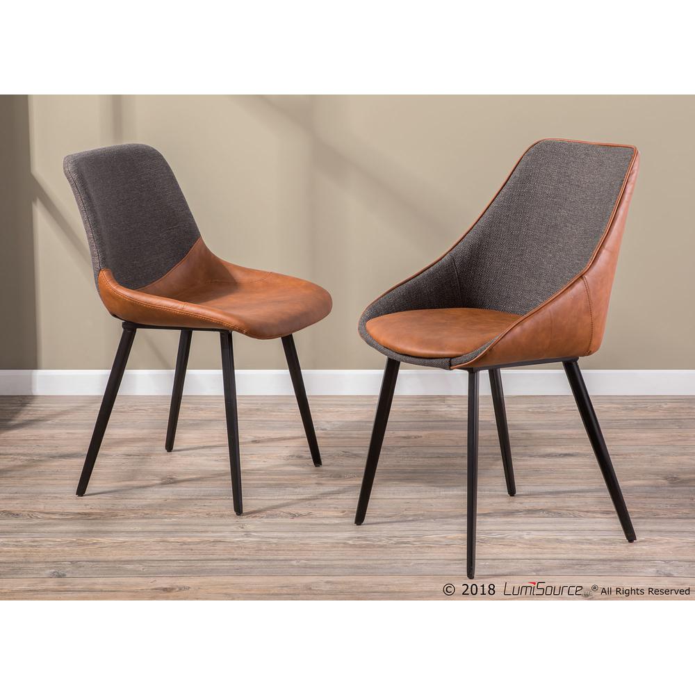 Marche Contemporary Two-Tone Chair in Brown Faux Leather and Grey Fabric - Set of 2. Picture 9